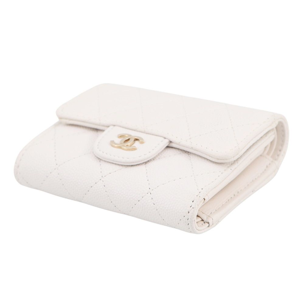 Chanel Trifold Wallet Quilted CC Logo Classic Small Flap Caviar Leather White — view 2