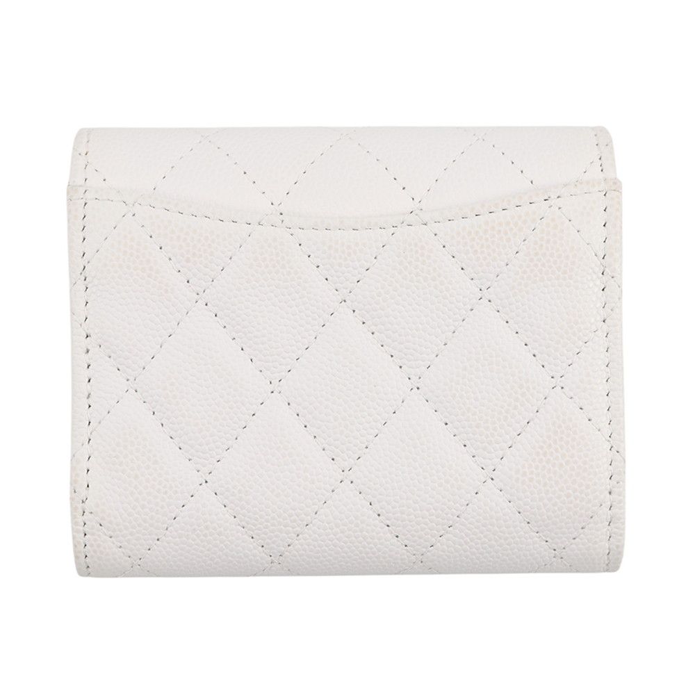 Chanel Trifold Wallet Quilted CC Logo Classic Small Flap Caviar Leather White — view 3