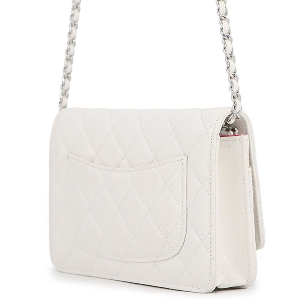 Chanel Chain Wallet CC Logo Quilted 19 Caviar Leather White — view 2