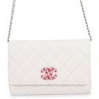 Chanel Chain Wallet CC Logo Quilted 19 Caviar Leather White