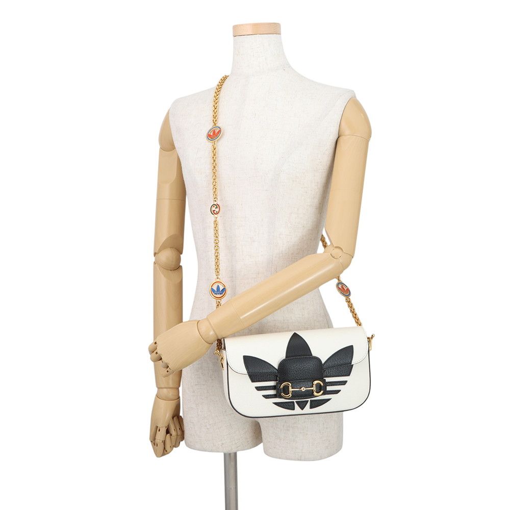 Gucci Chain Shoulder Bag Adidas Collaboration Horsebit Small 2-Way White Black — view 5