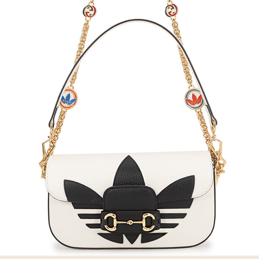 Gucci Chain Shoulder Bag Adidas Collaboration Horsebit Small 2-Way White Black