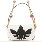 Gucci Chain Shoulder Bag Adidas Collaboration Horsebit Small 2-Way White Black