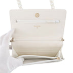 Chanel Pearl Chain Wallet Quilted CC Logo Lambskin White — view 6