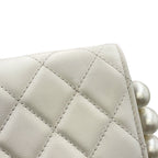 Chanel Pearl Chain Wallet Quilted CC Logo Lambskin White — view 7