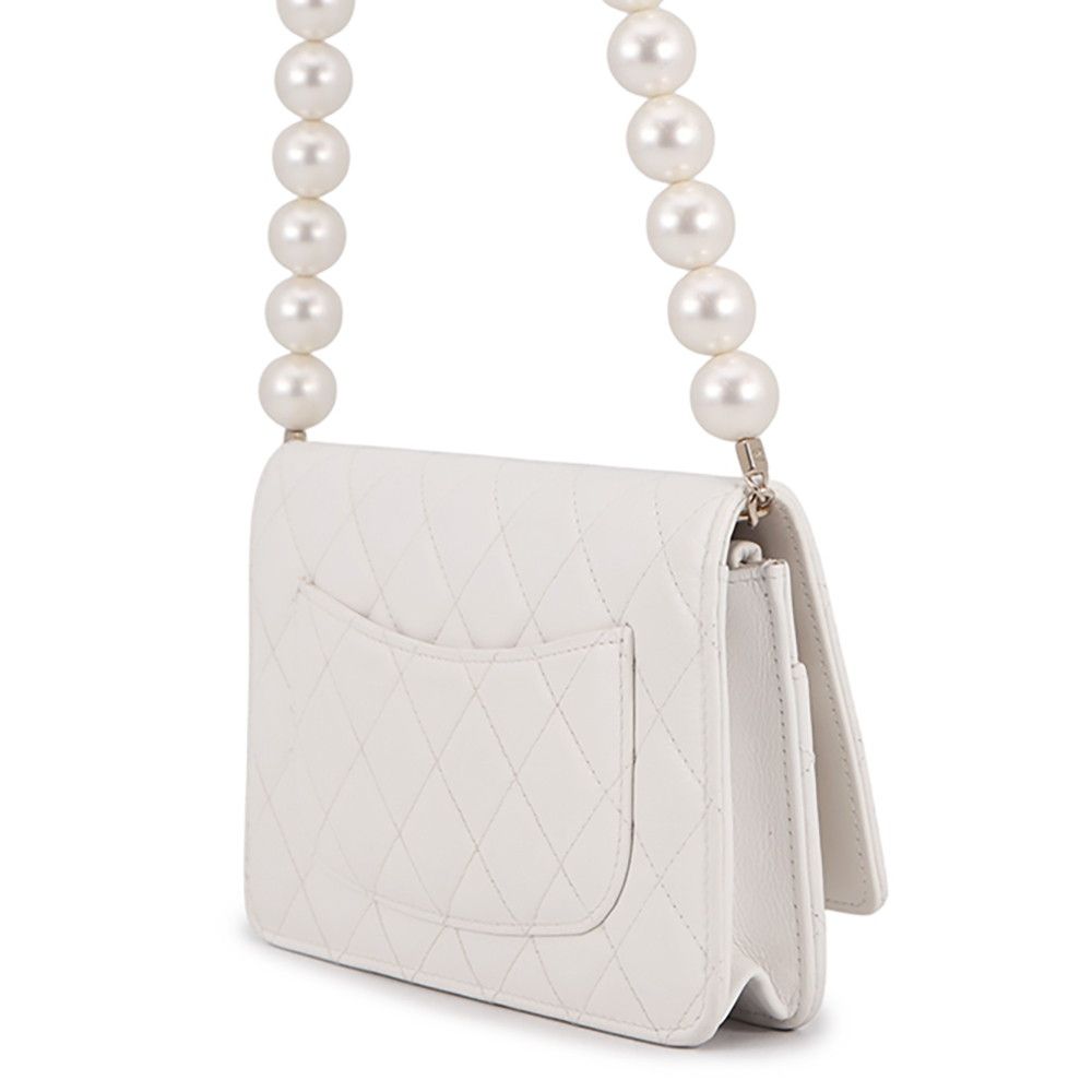 Chanel Pearl Chain Wallet Quilted CC Logo Lambskin White — view 2