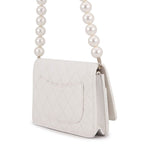 Chanel Pearl Chain Wallet Quilted CC Logo Lambskin White — view 2