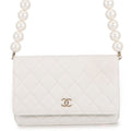 Chanel Pearl Chain Wallet Quilted CC Logo Lambskin White