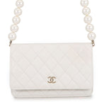 Chanel Pearl Chain Wallet Quilted CC Logo Lambskin White