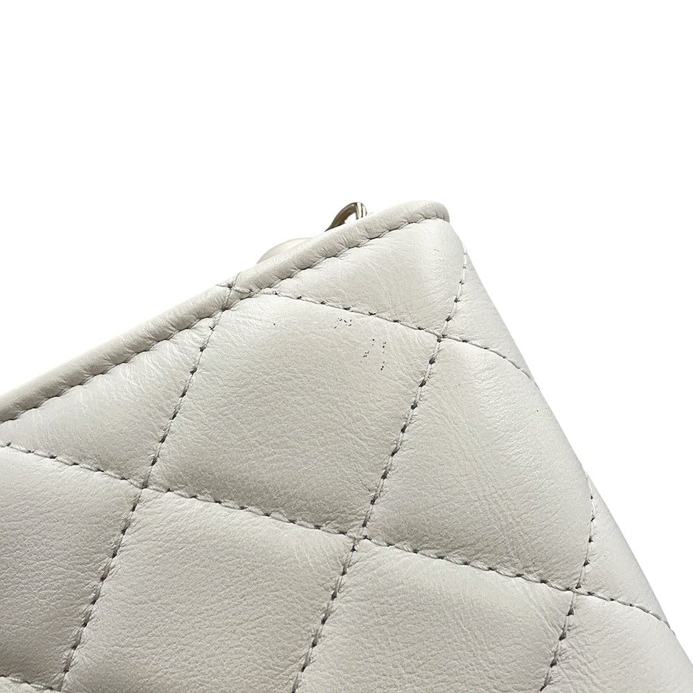Chanel Pearl Chain Wallet Quilted CC Logo Lambskin White — view 8