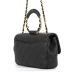 Chanel Chain Shoulder Bag Quilted CC Logo Top Handle Lambskin Black — view 2