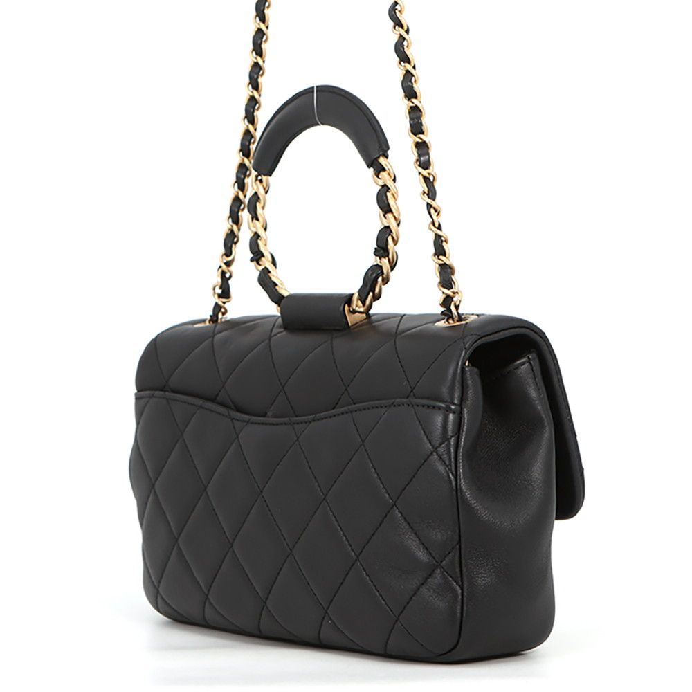 Chanel Chain Shoulder Bag Quilted CC Logo Top Handle Lambskin Black — view 2
