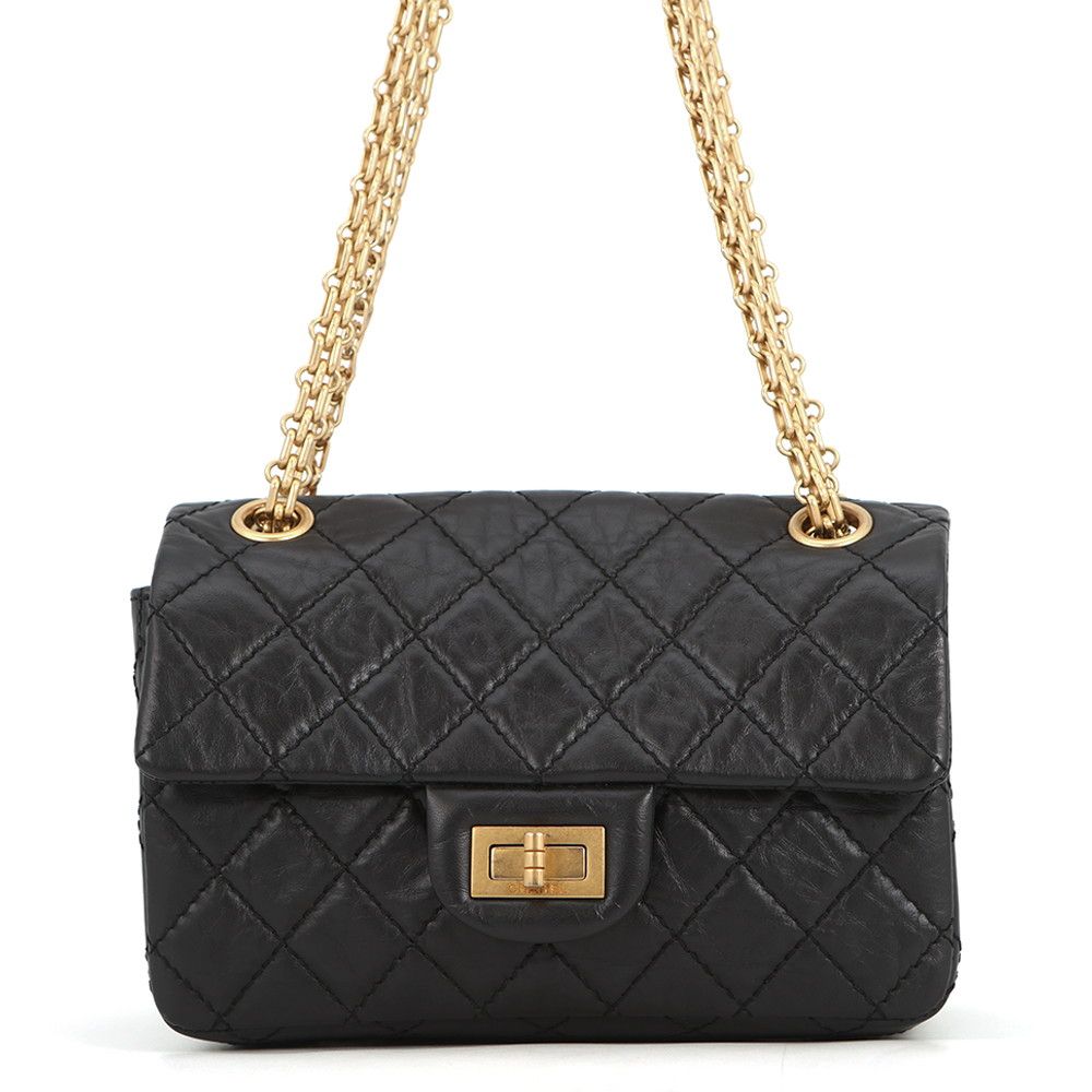 Chanel Chain Shoulder Bag Quilted 2.55 Mini Aged Calf Leather Black