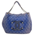Chanel Jumbo CC Logo Quilted Silver Tote Nylon
