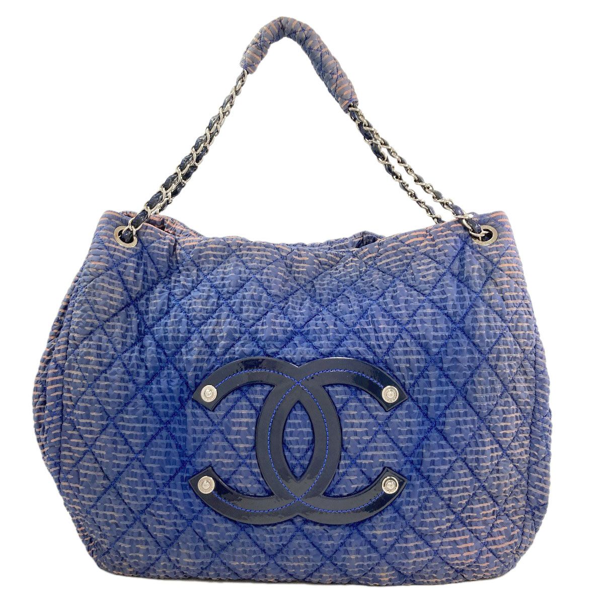 Chanel Jumbo CC Logo Quilted Silver Tote Nylon