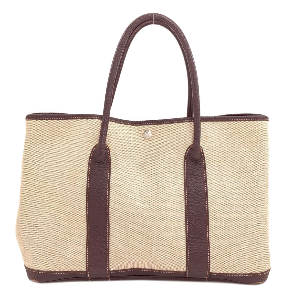 Hermes Garden Party PM Brown Silver Tote Toile