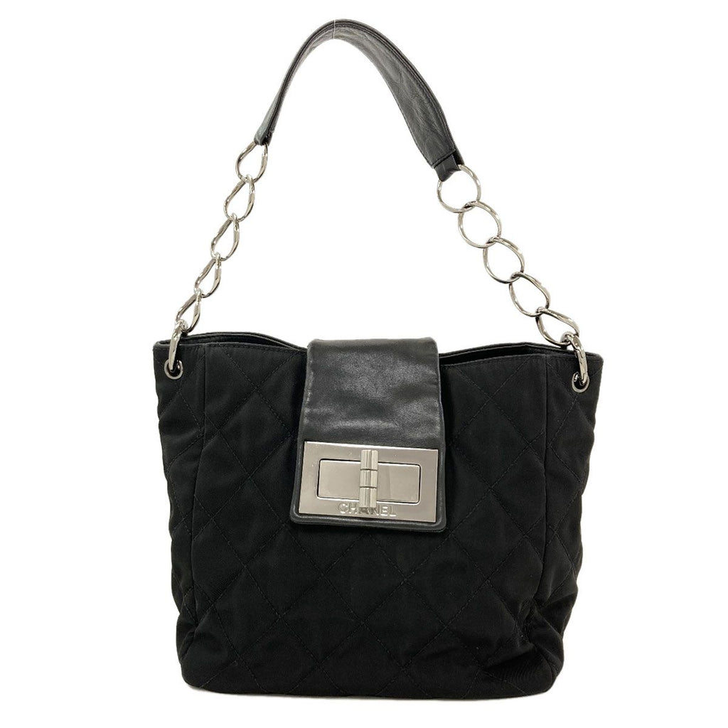 Chanel Quilted Shoulder Silver Bag Nylon Calf
