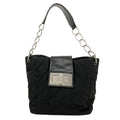 Chanel Quilted Shoulder Silver Bag Nylon Calf