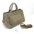 Prada 2-Way Shoulder Bag Canapa Studs Beige
