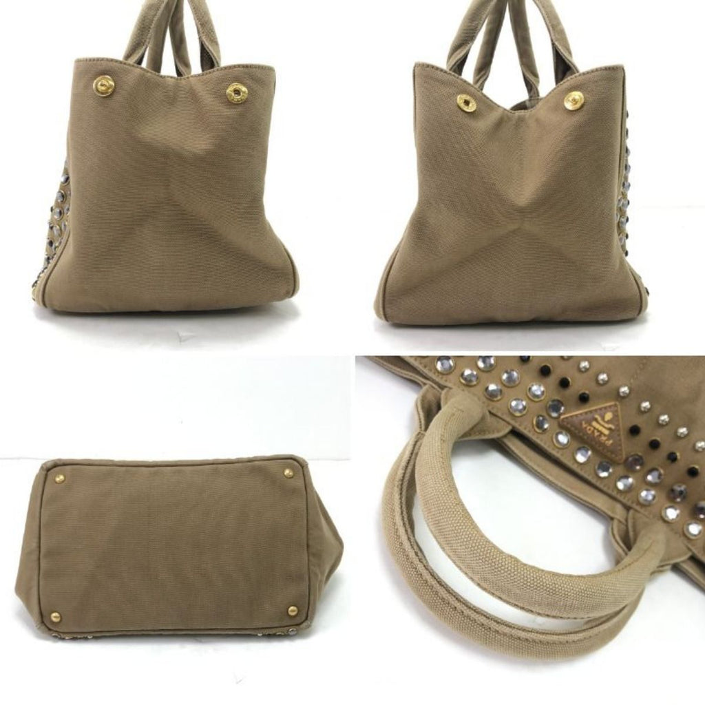 Prada 2-Way Shoulder Bag Canapa Studs Beige — view 4