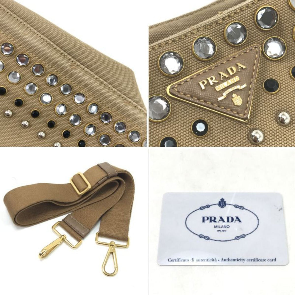 Prada 2-Way Shoulder Bag Canapa Studs Beige — view 6