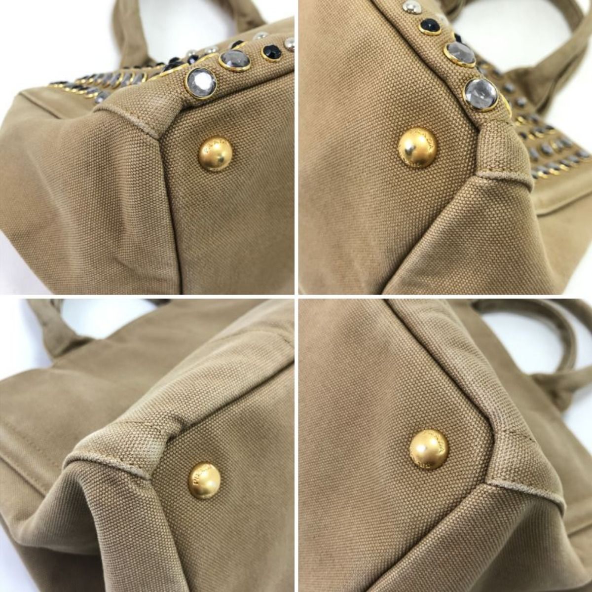 Prada 2-Way Shoulder Bag Canapa Studs Beige — view 5