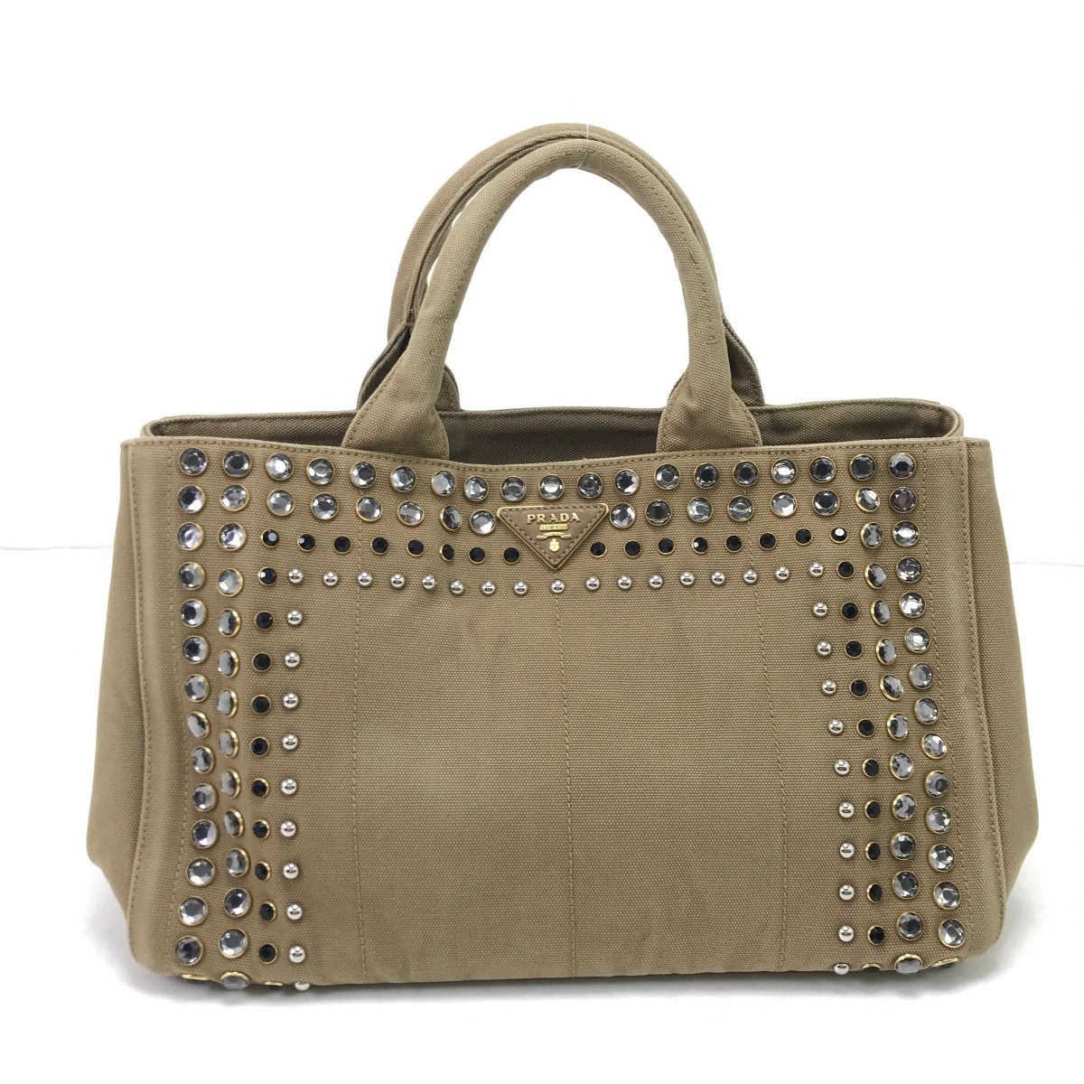 Prada 2-Way Shoulder Bag Canapa Studs Beige — view 2