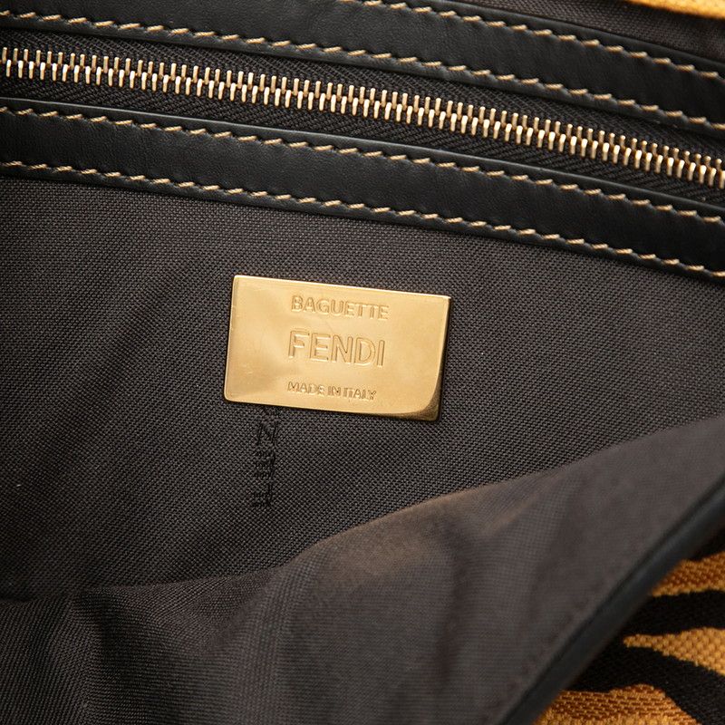 Fendi Mamma Bucket Tiger 2-Way Shoulder Bag Yellow Black Canvas Leather — view 5