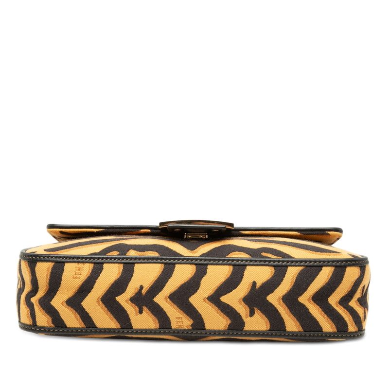 Fendi Mamma Bucket Tiger 2-Way Shoulder Bag Yellow Black Canvas Leather — view 3
