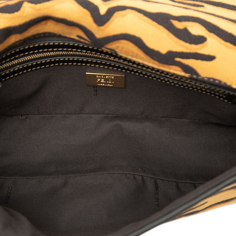 Fendi Mamma Bucket Tiger 2-Way Shoulder Bag Yellow Black Canvas Leather — view 4