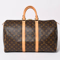 Louis Vuitton Monogram Keepall 45 Boston Bag Canvas Vachetta Leather Brown Gold