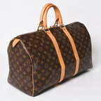 Louis Vuitton Monogram Keepall 45 Boston Bag Canvas Vachetta Leather Brown Gold — view 3