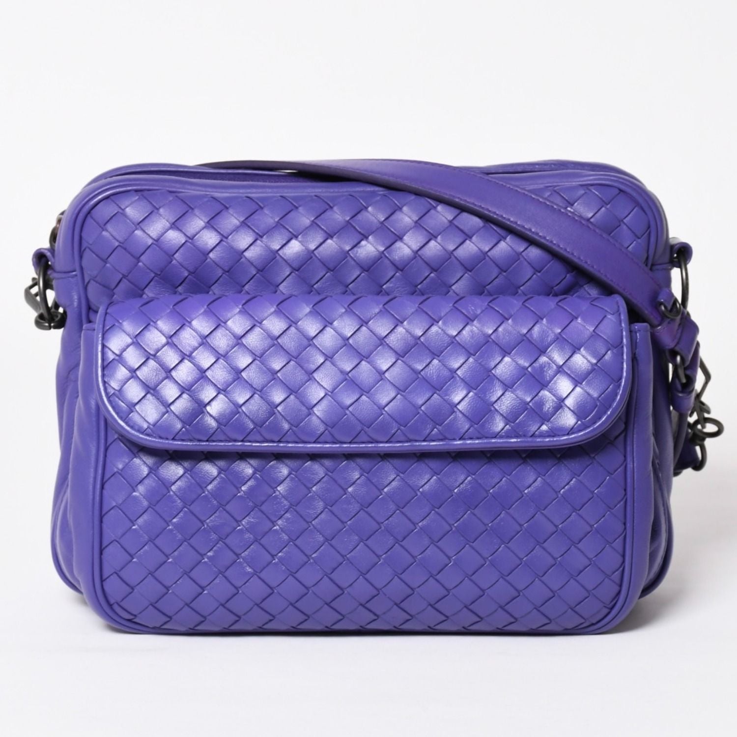 Bottega Veneta Intrecciato Nappa Messenger Shoulder Bag Leather Lambskin Purple