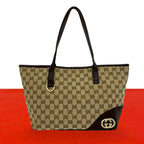 Gucci GG Canvas Logo Tote Boston Bag Brown