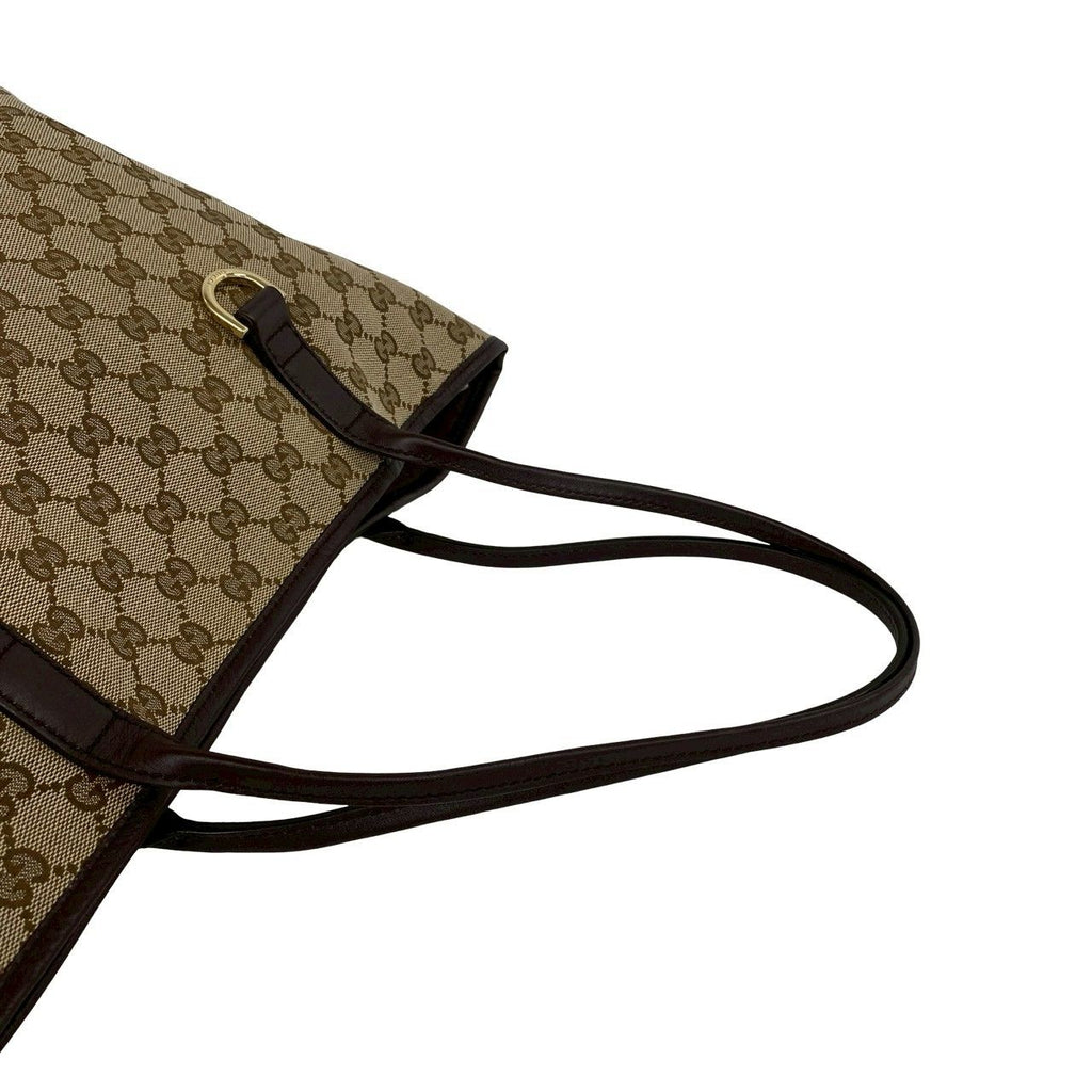 Gucci GG Canvas Logo Tote Boston Bag Brown — view 4