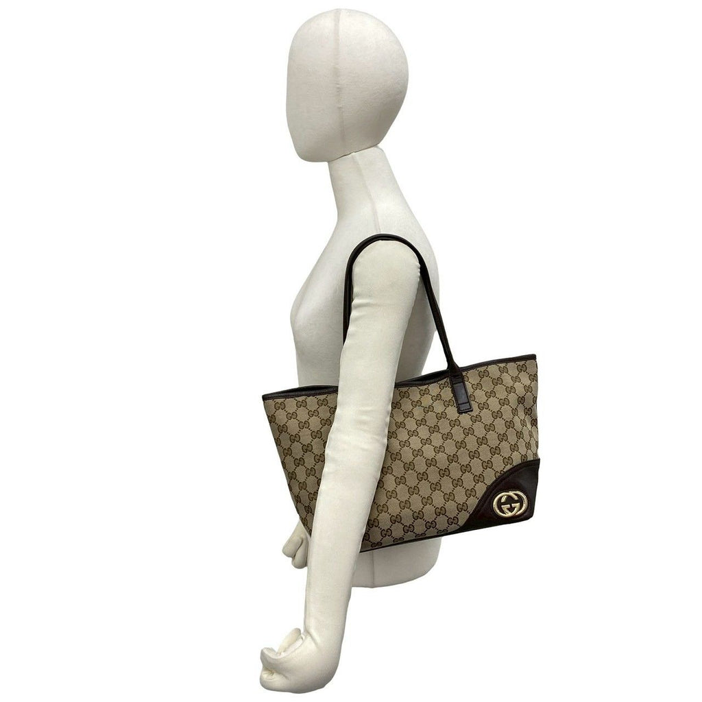 Gucci GG Canvas Logo Tote Boston Bag Brown — view 2