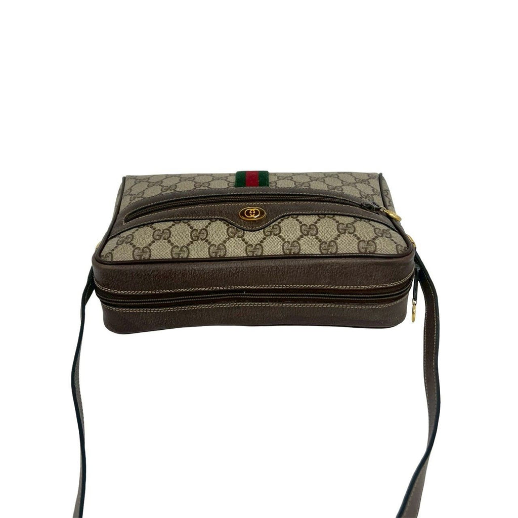 Gucci Vintage Sherry Line GG Logo Leather Shoulder Bag Pochette Brown — view 4