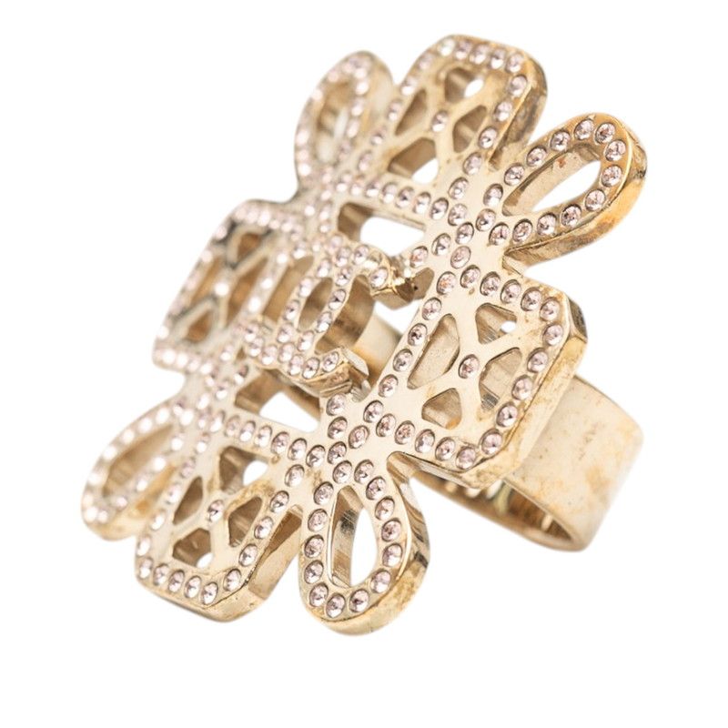 Chanel CC Logo Ring Gold Pink Plated Rhinestone — view 2