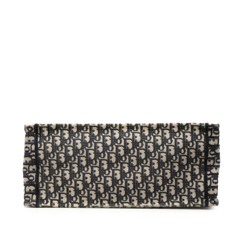 Dior Oblique Embroidery Book Tote Handbag Navy Beige Canvas — view 3