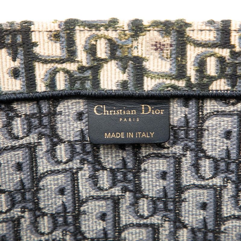 Dior Oblique Embroidery Book Tote Handbag Navy Beige Canvas — view 5