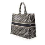 Dior Oblique Embroidery Book Tote Handbag Navy Beige Canvas — view 2