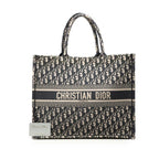 Dior Oblique Embroidery Book Tote Handbag Navy Beige Canvas — view 7