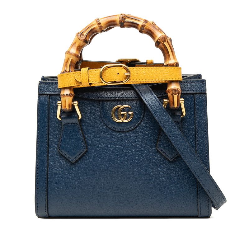 Gucci Bambu Diana Mini Tote 2-Way Shoulder Bag Blue Yellow Leather