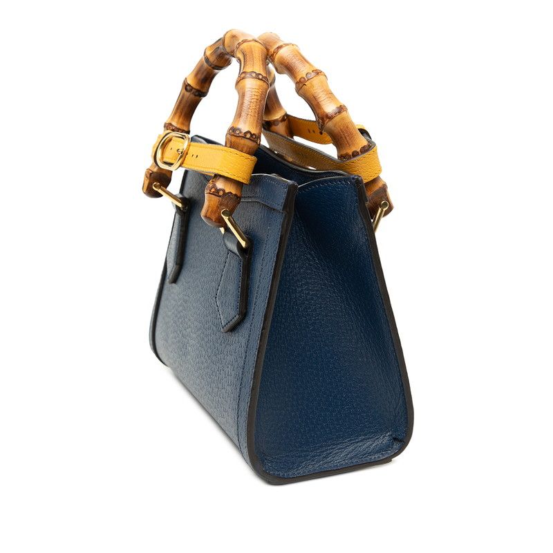 Gucci Bambu Diana Mini Tote 2-Way Shoulder Bag Blue Yellow Leather — view 2