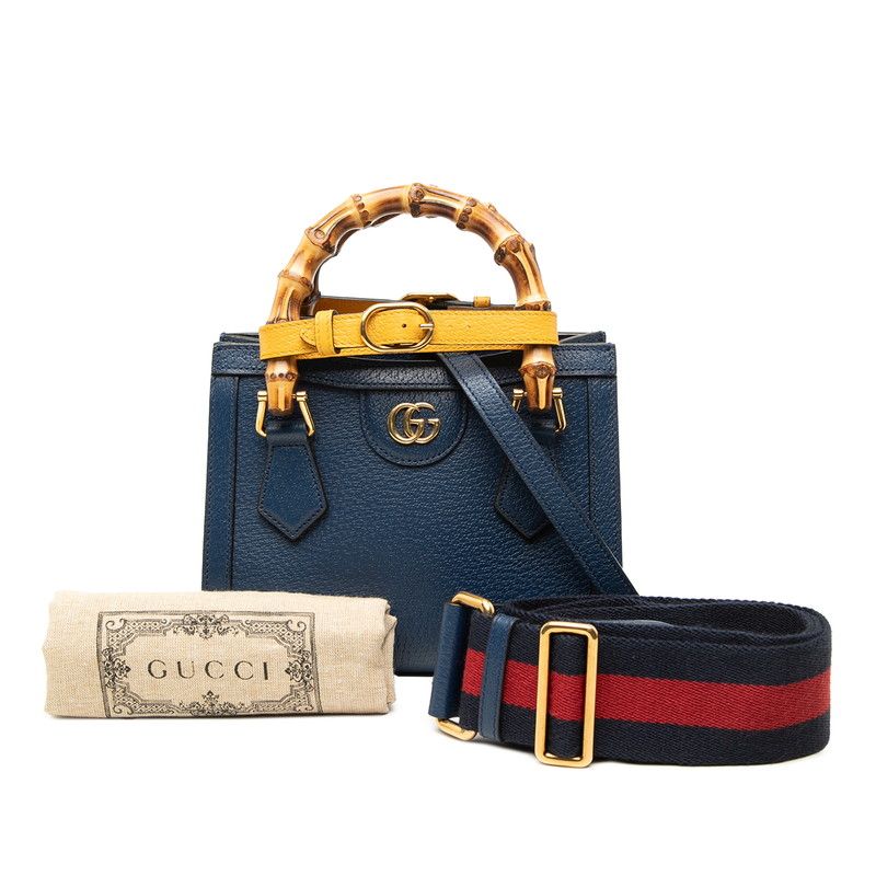 Gucci Bambu Diana Mini Tote 2-Way Shoulder Bag Blue Yellow Leather — view 7