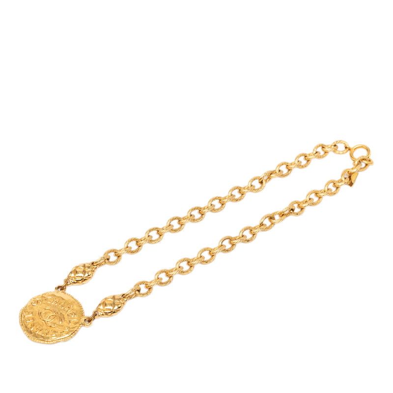 Chanel Quilted CC Logo Vintage Chain Necklace Gold Plated — view 3