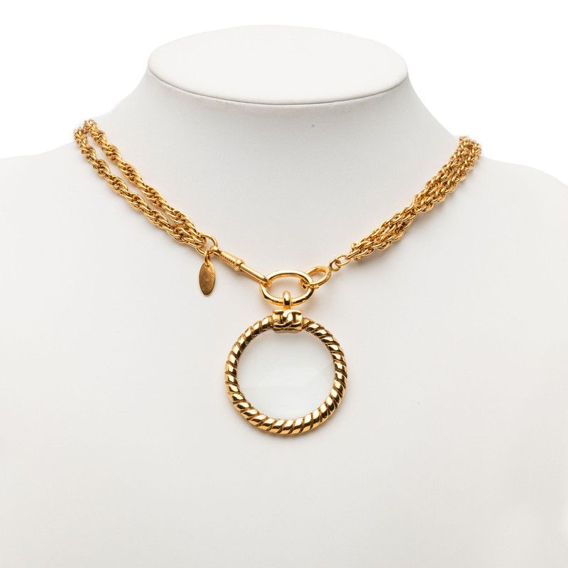 Chanel Vintage CC Logo Loupe Magnifying Glass Pendant Chain Necklace Gold — view 5