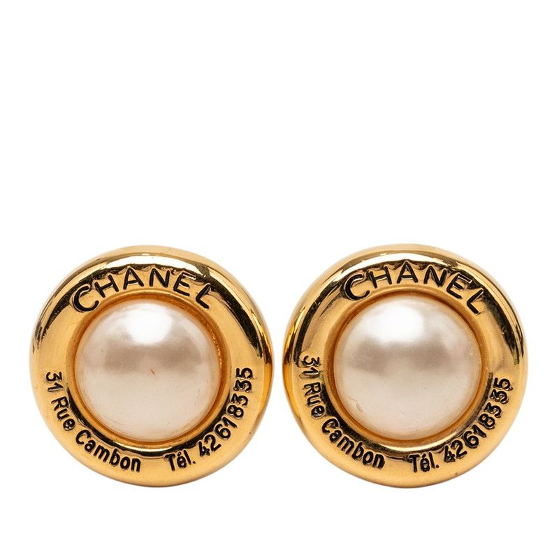 Chanel 31 Rue Cambon Vintage Earrings Gold Plated Faux Pearl
