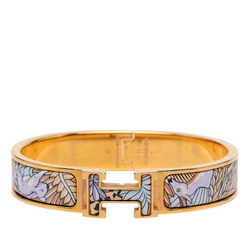 Hermes Click PM Animaux Camoufles Bangle Bracelet Gold Multicolor Plated