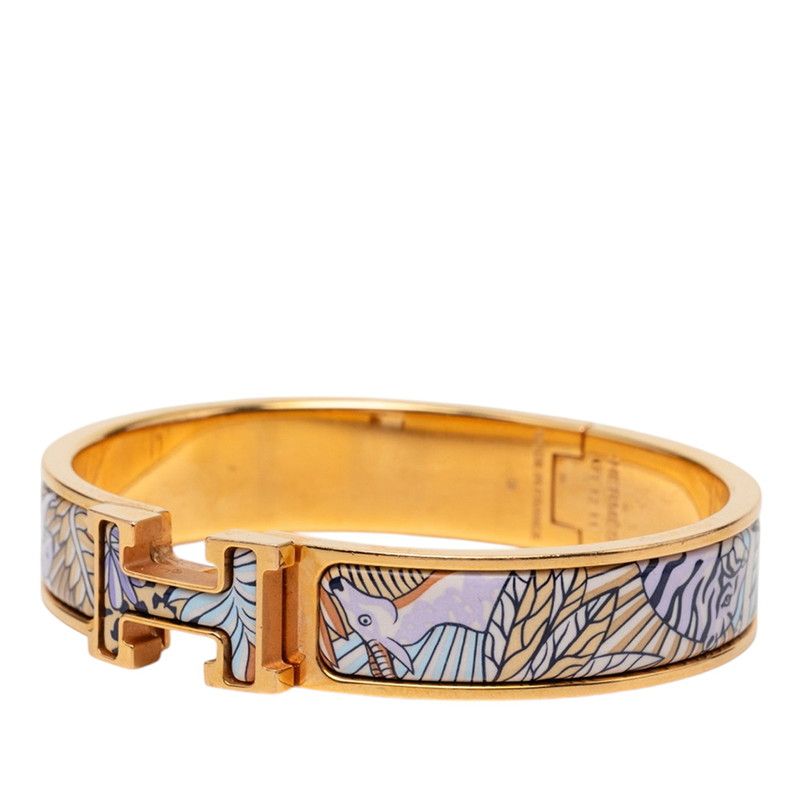 Hermes Click PM Animaux Camoufles Bangle Bracelet Gold Multicolor Plated — view 2